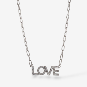 Cadena (45 cm) Paperclip c/ "Love" (8.5 x 24.5 mm) & Zircones Pave c/ Cierre Lobster - Plata