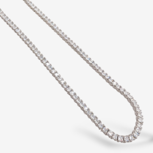 Gargantilla (40 cm) Zircones Carre Cuadrados (3.5 mm) c/ 4 Prongs & Cierre de Caja - Plata