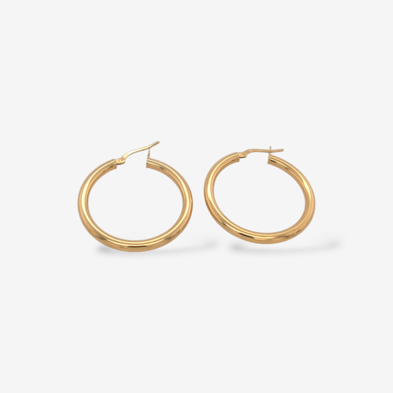 Zarcillos (30 mm) Argollas Tubo Redondo Light (3 mm) - Oro Amarillo 18Kts