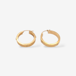 Zarcillos (25 mm) Argollas Tubo Rectangular Circulos Estampados (4.6 mm) - Oro Amarillo 18Kts