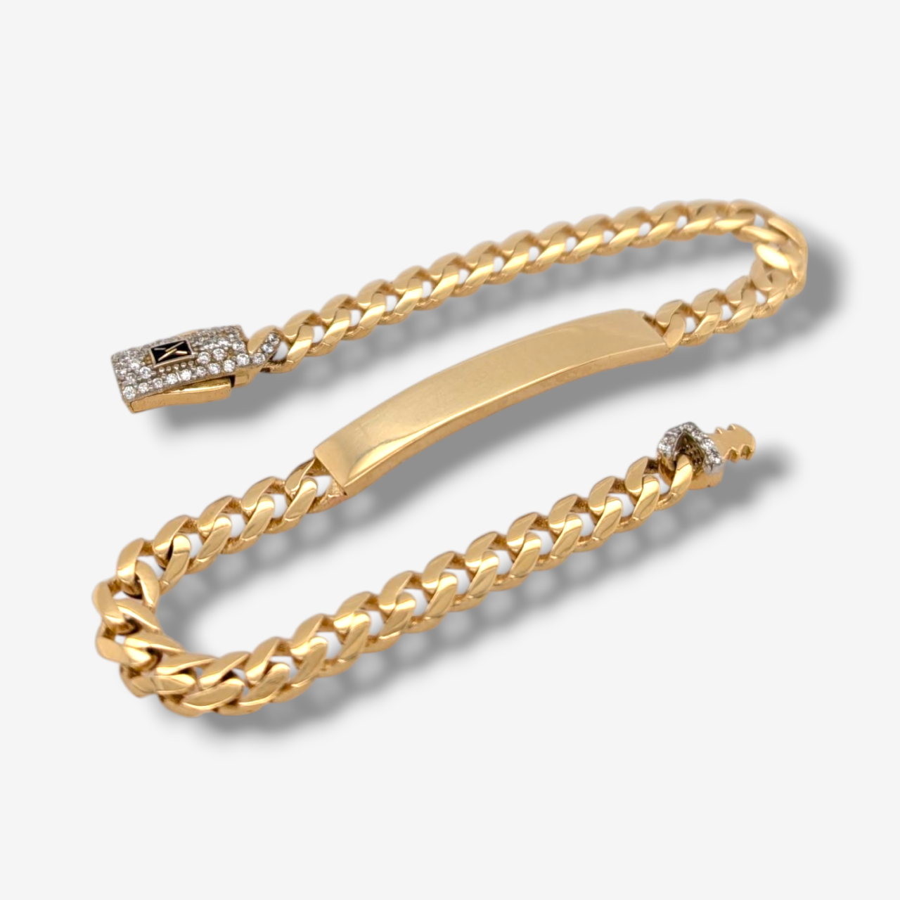 Brazalete (19 cm) Esclava Placa ID Tejido Monaco c/ Zircones Pave (5 x 31 mm) & Cierre Caja - Oro Amarillo 18Kts