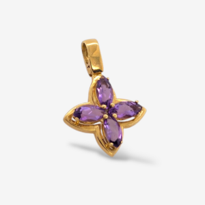 Dije (20 x 20 mm) Flor 4 Petalos Amatista Marquises Doble Marco - Oro Amarillo 18Kts