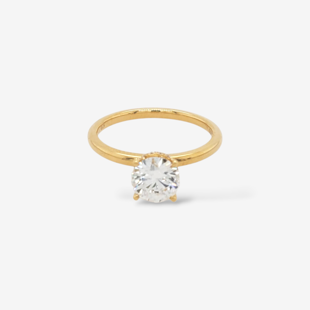 Anillo (1.05 Ct) Compromiso Diamante Labgrown Redondo c/ Hidden & Halo (0.07 Ct) - Oro Amarillo 18Kts