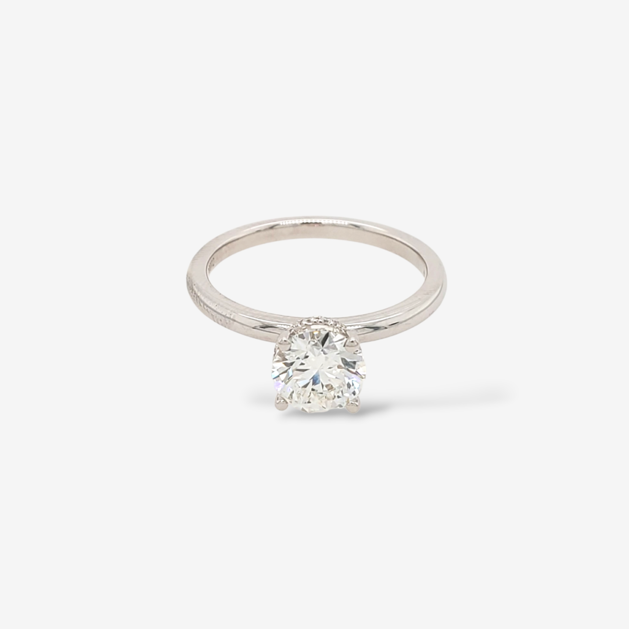 Anillo (1.04 Ct) Compromiso Diamante Redondo Labgrown c/ 4 Prongs & Hidden Halo Diamantes - Oro Blanco 18Kts