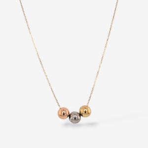 Cadena (42 cm) Fina Cable c/ 3 Esferas (6 mm) & Cierre Spring - Oro Tres Tonos 18Kts