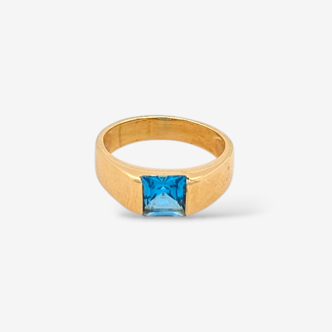 Anillo (6 x 6 mm) Topacio Azul Cuadrado Montura Invisible (6 mm) - Oro Amarillo 18Kts