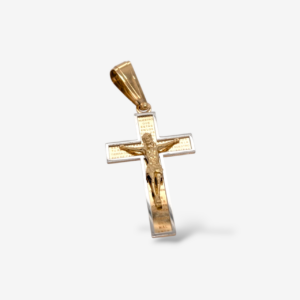 Crucifijo (20 x 32 mm) c/ Oracion del Padre Nuestro Grabado (5 mm) - Oro Dos Tonos 14Kts