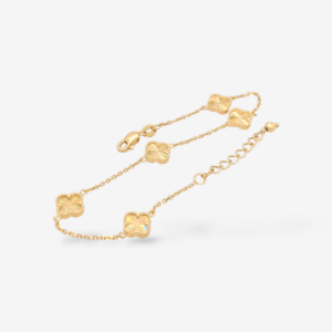 Brazalete (19 cm) Treboles Pequenos Diamantados (7.3 mm) c/ Cierre Lobster - Oro Amarillo 14Kts