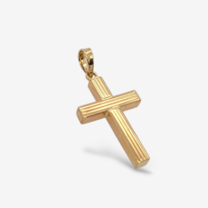 Dije (14 x 20 mm) Cruz Tubo Cuadrado Reversible Liza & Estriada - Oro Amarillo 14Kts