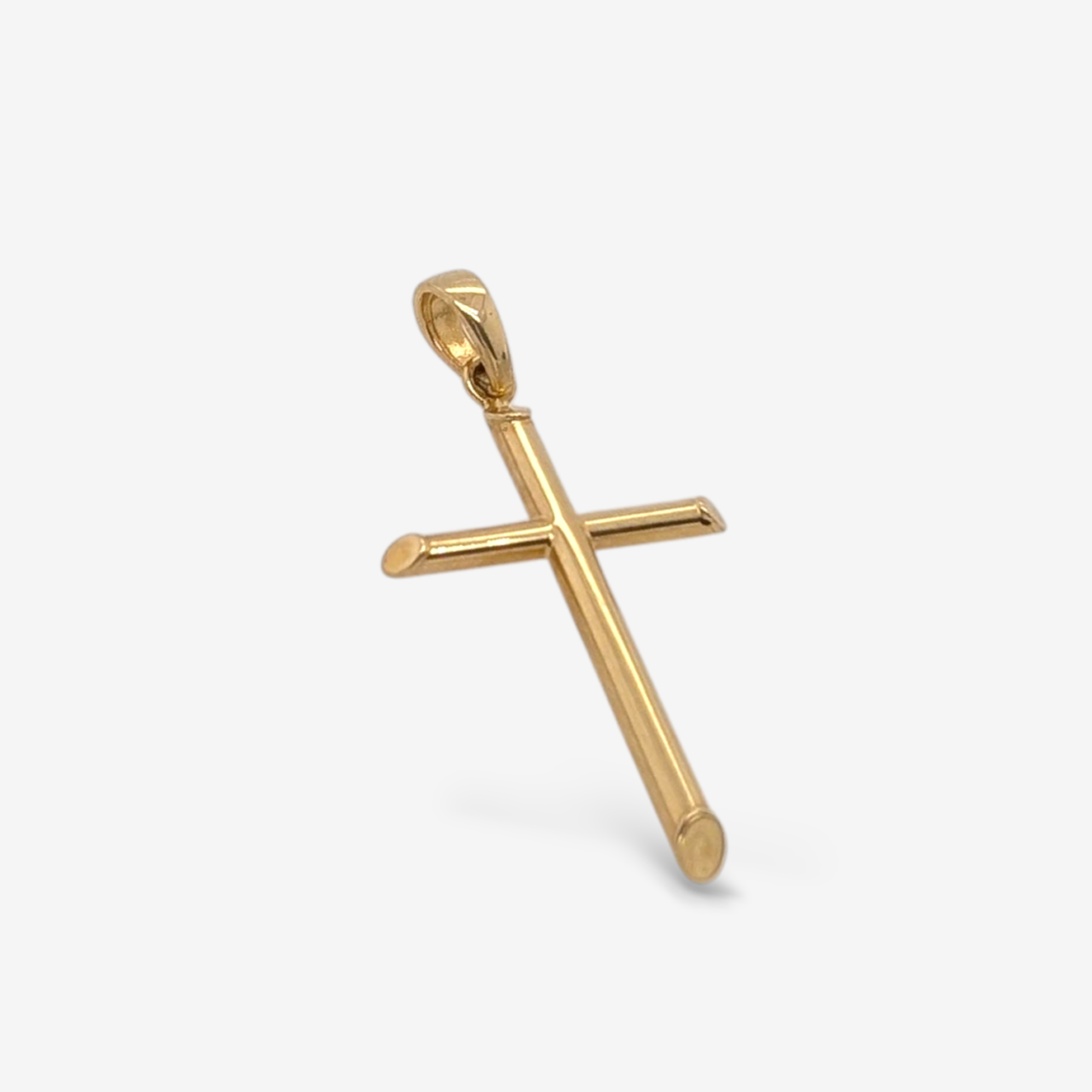 Dije (16 x 27 mm) Cruz Tubo Redondo Fino Terminales 45 Grados (2 mm) - Oro Amarillo 14Kts