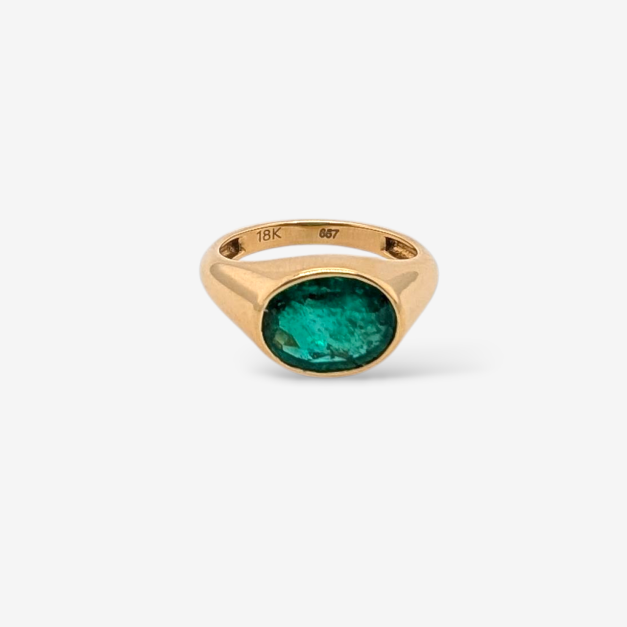 Anillo (2.50 Ct) Domo c/ Esmeralda Oval Biselado (4.6 mm) - Oro Amarillo 18Kts