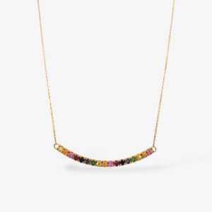 Cadena (45 cm) Fina Cable c/ Barra Curva (39 mm) Rainbow Zafiro de Colores (0.72 Ct) - Oro Amarillo 14Kts
