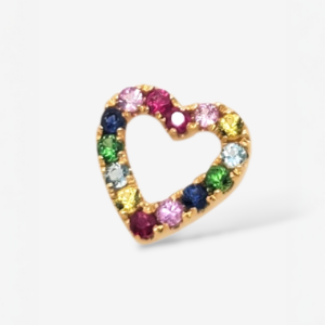 Dije (11 x 11 mm) Corazon Silueta Rainbow Zafiros Colores (0.50 Ct) - Oro Amarillo 14Kts