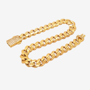 Brazalete (20 cm) Tejido Monaco (6.75 mm) c/ Cierre Caja & Zircones Pave - Oro Amarillo 14Kts
