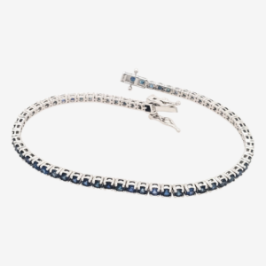 Brazalete (17.8 cm) Tennis Zafiros Azules (3.55 Ct) c/ Cierre Caja Doble "8" de Seguridad - Oro Blanco 18Kts