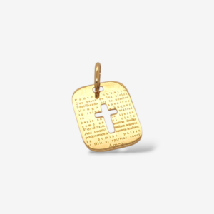 Dije (12 x 17 mm) Placa Pequena c/ Cruz Calada & Oracion del Padre Nuestro Grabada - Oro Amarillo 18Kts