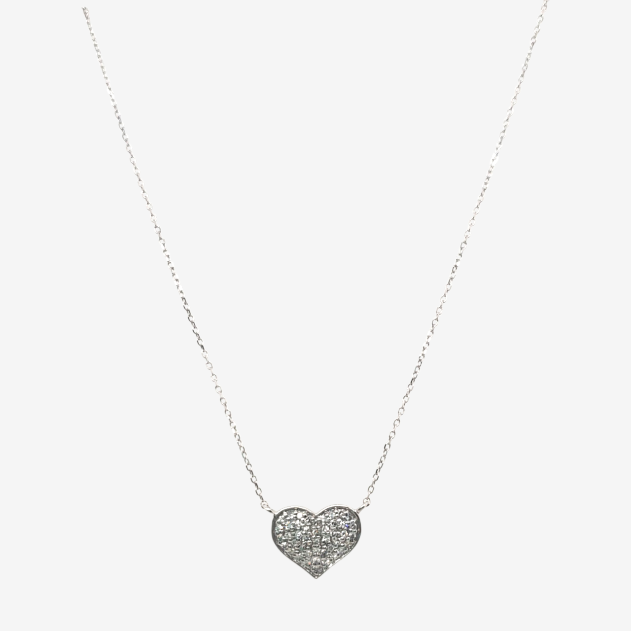 Cadena (42 cm) c/ Corazon Diamantes Naturales Pave (0.14 Ct) - Oro Blanco 14Kts