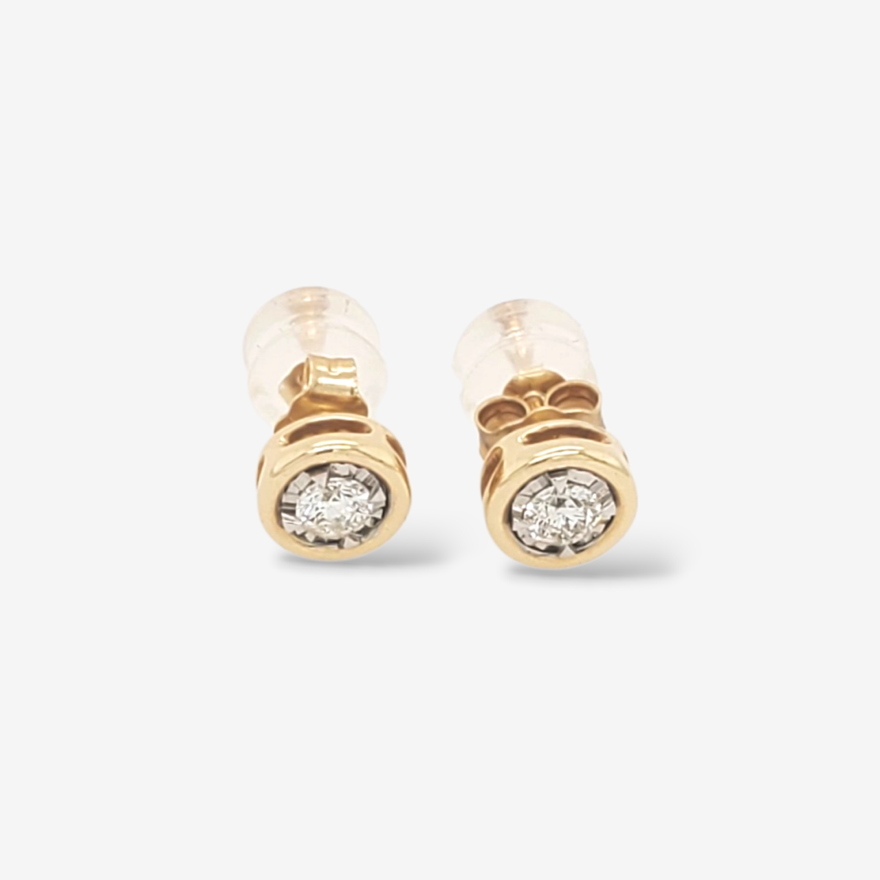 Zarcillos (0.25 Ct) Post Studs Ilussion c/ Diamantes Naturales (6.5 mm) - Oro Amarillo 14Kts