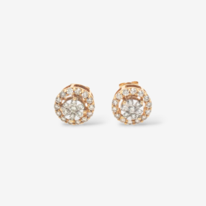 Zarcillos (1 Ct) Post Studs Diamante Labgrown c/ Diamantes Naturales Centro Ilussion Halo Pave - Oro Amarillo 14Kts