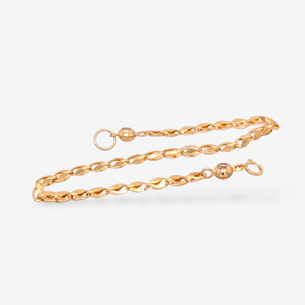 Brazalete (18 cm) Tejido Eslabones Ovalados Calados (3 mm) c/ Cierre Spring - Oro Amarillo 18Kts