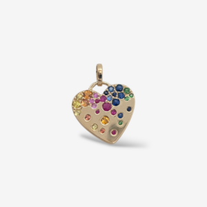 Dije (0.65 Ct) Corazon c/ Zafiro Multicolores (14 x 13 mm) - Oro Amarillo 14Kts