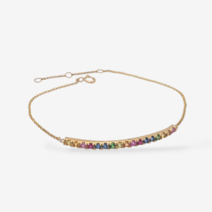 Brazalete (17.5 cm) c/ Barra (36 mm) Rainbow Zafiros de Colores (0.62 Ct) Cierre Spring - Oro Amarillo 14Kts