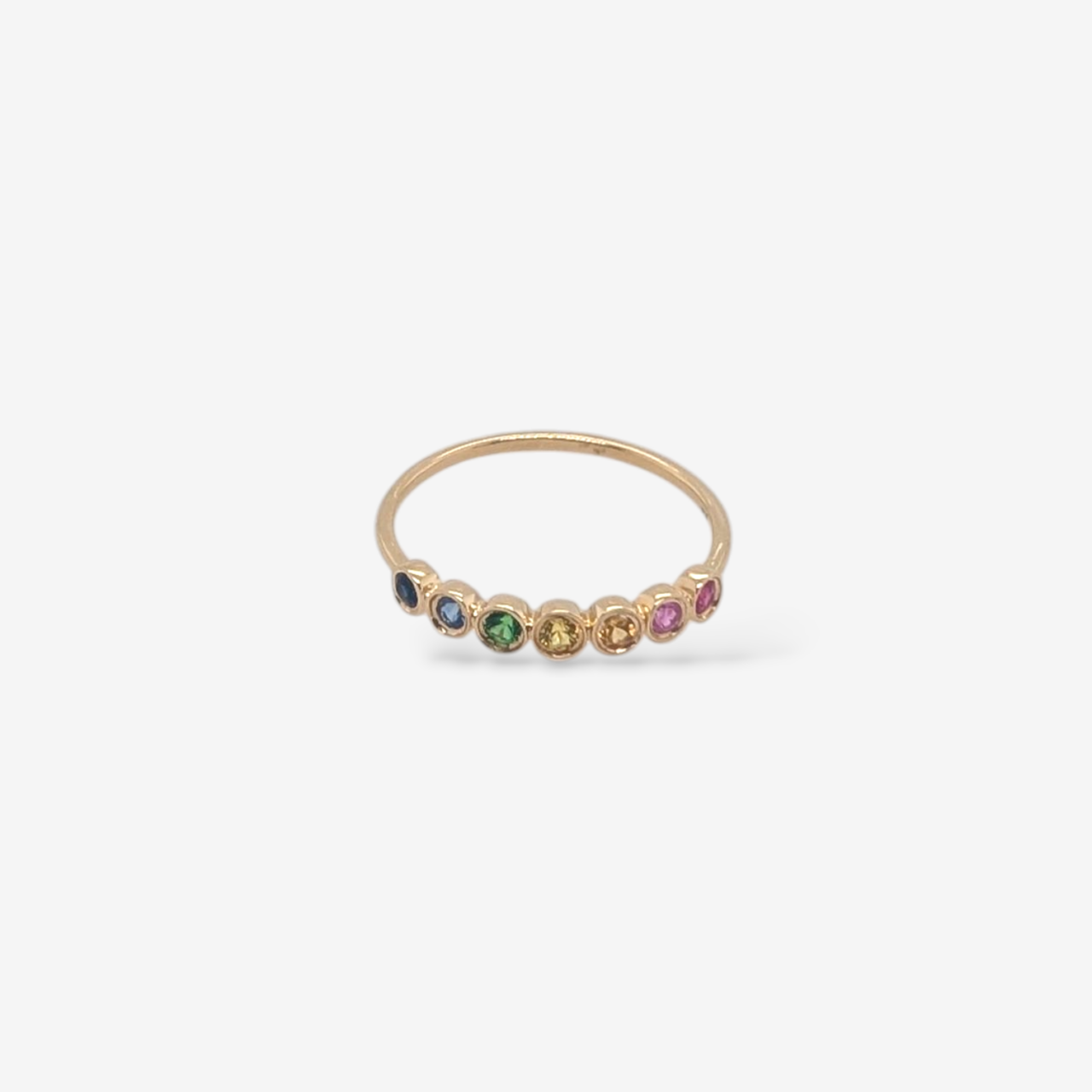 Anillo (0.78 Ct) Cintillo Churumbela Rainbow Zafiros de Colores Biselados - Oro Amarillo 14Kts
