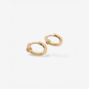 Zarcillos (14 mm) Huggies Tubo Redondo c/ Arandela & Zircones Pave (2 mm) - Oro Amarillo 14Kts