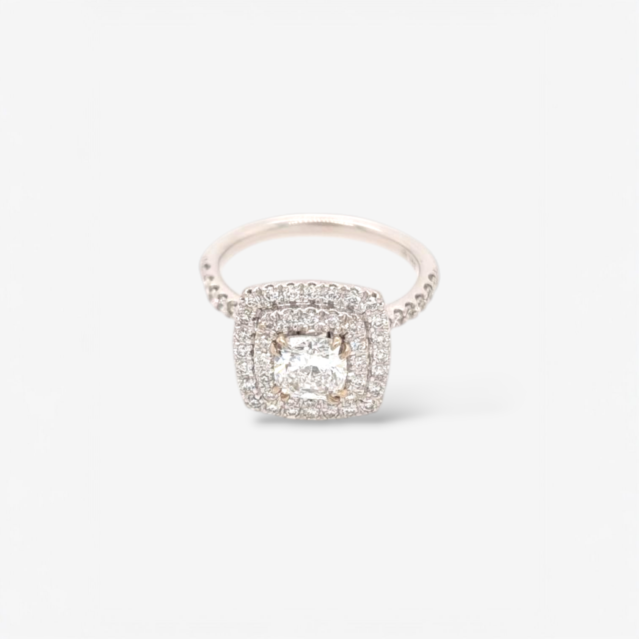 Anillo (0.93 Ct) Compromiso Doble Halo Cushion Labgrown Certificado & Aro Halo de Diamantes - Oro Blanco 14Kts