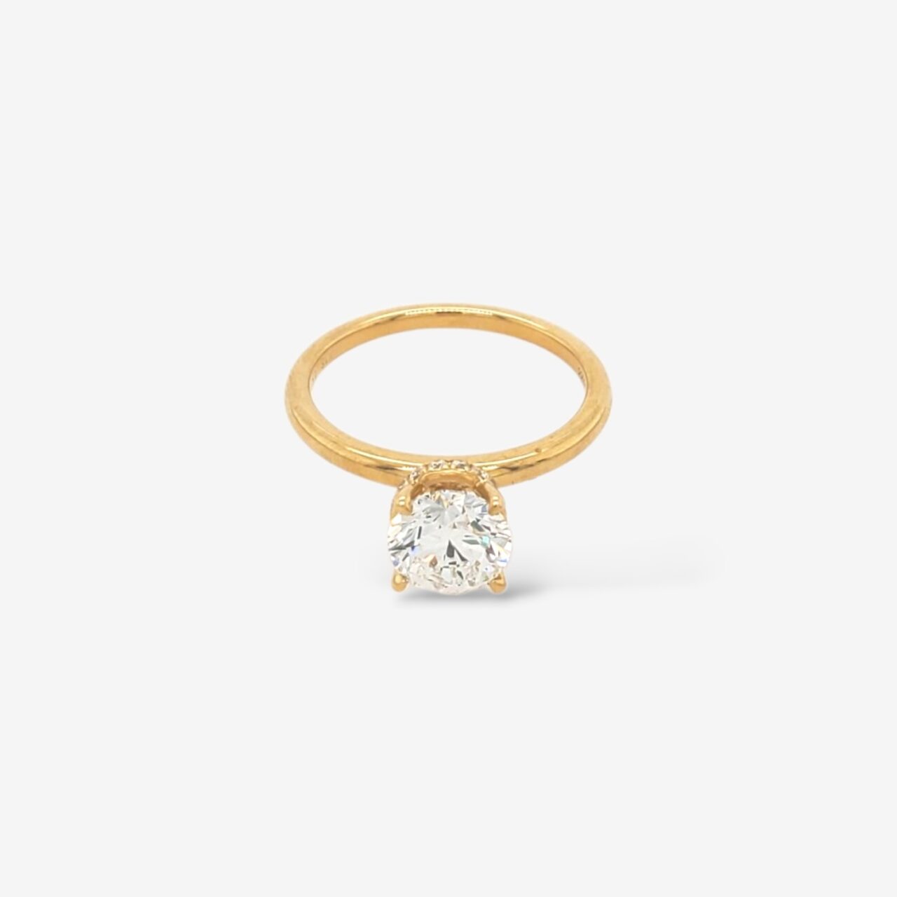 Anillo (1 Ct) Compromiso Diamante Redondo Labgrown Certificado Hidden Halo Liso (0.07 Ct) - Oro Amarillo 18Kts
