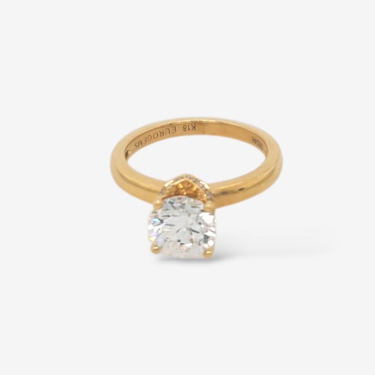 Anillo (1.01 Ct) Compromiso Diamante Labgrown Redondo Labgrown Certificado c/ Hidden en V (0.046 Ct) - Oro Amarillo 18Kts