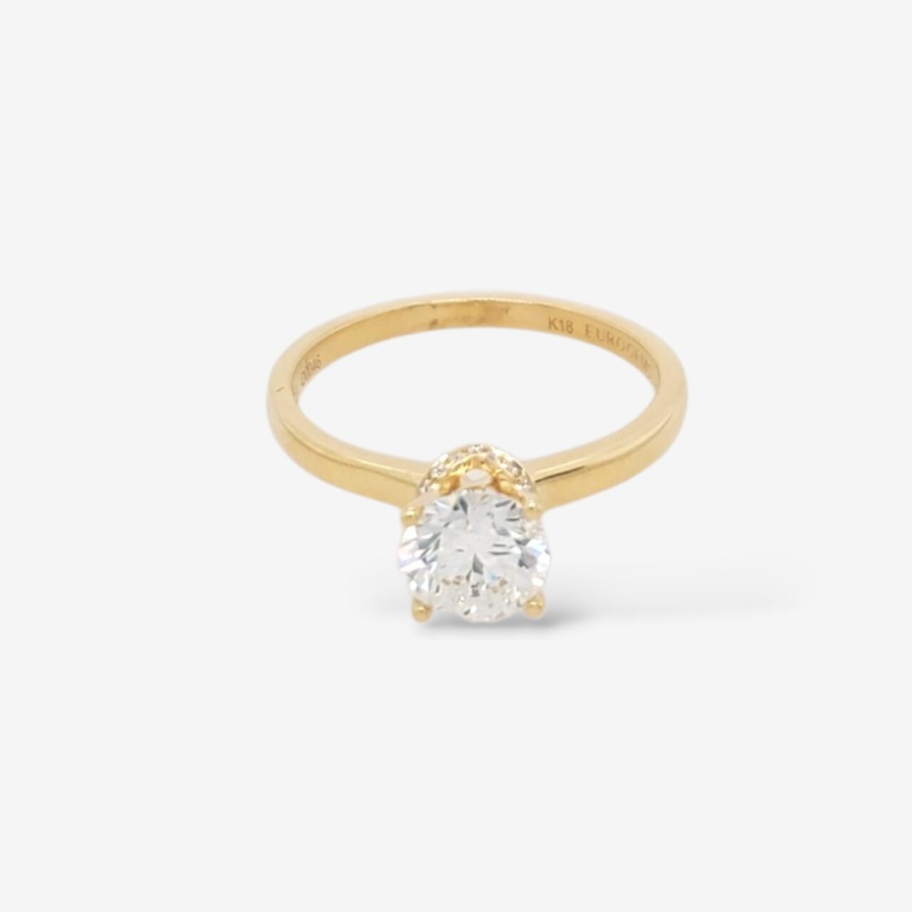 Anillo (1 Ct) Compromiso Diamante Labgrown Redondo Labgrown Certificado c/ Hidden en V (0.046 Ct) - Oro Amarillo 18Kts