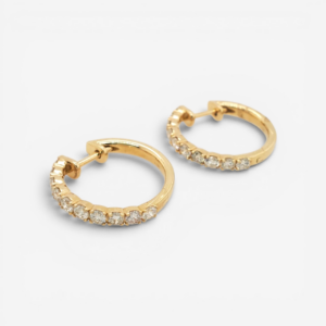 Zarcillos (18 mm) Huggies Reversibles (2.40 mm) Diamante Natural (1.04 Ct) Liso - Oro Amarillo 14Kts