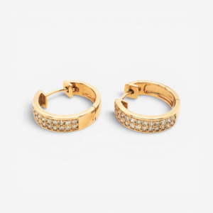 Zarcillos (16 mm) Huggies Reversibles (4.10 mm) Lisos & Diamantes Naturales Pavé (0.50 Ct) - Oro Amarillo 14Kts