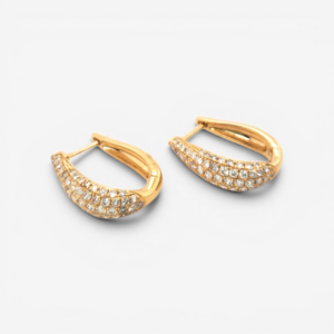 Zarcillos (18 x 14 mm)  Huggies (5 mm) Gotas c/ Diamantes Naturales Pavé (1.10 Ct) - Oro Amarillo 14Kts