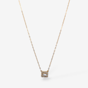 Cadena (40 cm) Fina Cable c/ Diamante Natural Baguette & Halo de Diamantes c/ Cierre Spring - Oro Amarillo 18Kts