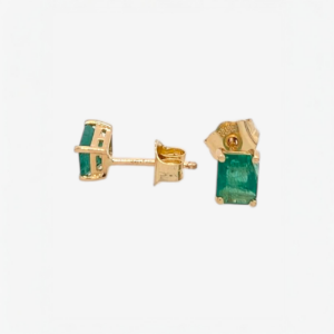 Zarcillos (0.80 Ct) Post Esmeraldas Cuadradas 4 Prongs (4 x 5 mm) - Oro Amarillo 18Kts