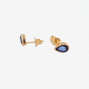 Zarcillos (0.85 Ct) Post Gota Zafiro Biselado (5 x 7 mm) - Oro Amarillo 18Kts