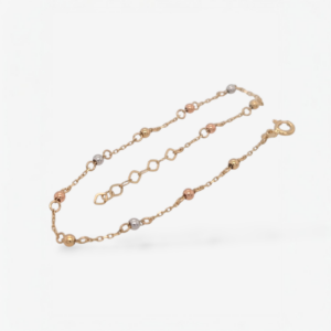 Brazalete (19.5 cm) Tejido Cable c/ Esferas Lisas c/ Cierre Spring - Oro Tres Tonos 14kt