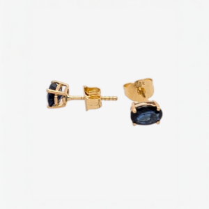 Zarcillos (1 Ct) Post Zafiro Azul Ovalados 4 Prongs (4 x 5.5 mm) - Oro Amarillo 18Kts
