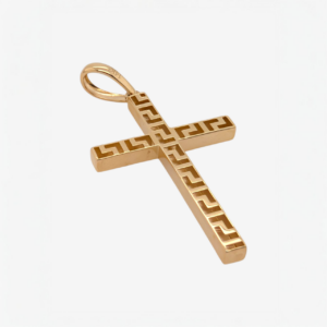 Cruz (31 x 47 mm) Reversible Lisa/Greca Calada (4.4 mm) Tubo Cuadrado - Oro Amarillo 14kt