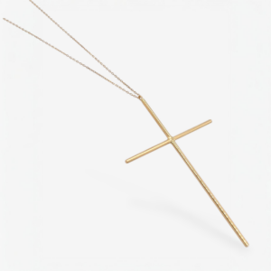 Cadena (43 cm) Fina Cable c/ Cruz Maxi Tubo Redondo (1.50 mm) Cierre Spring - Oro Amarillo 14kt