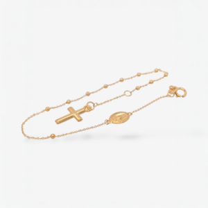 Brazalete (18 cm) Denario Esferas (1.8 mm) Medalla Milagrosa c/ Cruz Pequena & Cierre Spring - Oro Amarillo 14kt