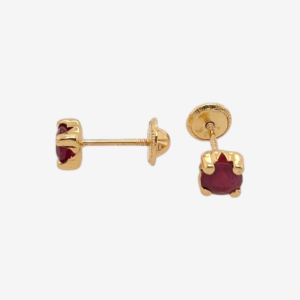 Zarcillos (0.50 Ct) Screwback Rubies Redondos c/ 4 Prongs (4 mm) - Oro Amarillo 18Kts
