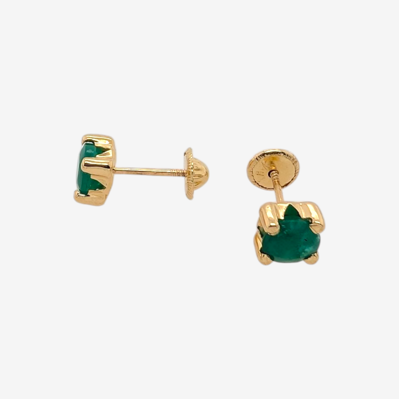 Zarcillos (1 Ct) Screwback Esmeraldas Redondas c/ 4 Prongs (5 mm) - Oro Amarillo 18Kts