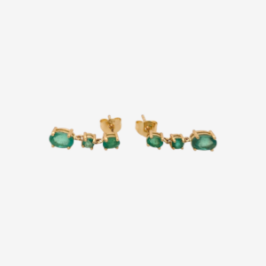 Zarcillos (1.40 Ct) Post 3 Esmeraldas Ovales 4 Prongs Articuladas (4 x 17 mm) - Oro Amarillo 18Kts