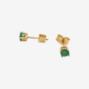 Zarcillos (0.40 Ct) Post Esmeraldas Redondas c/ 4 Prongs (3.5 mm) - Oro Amarillo 18Kts