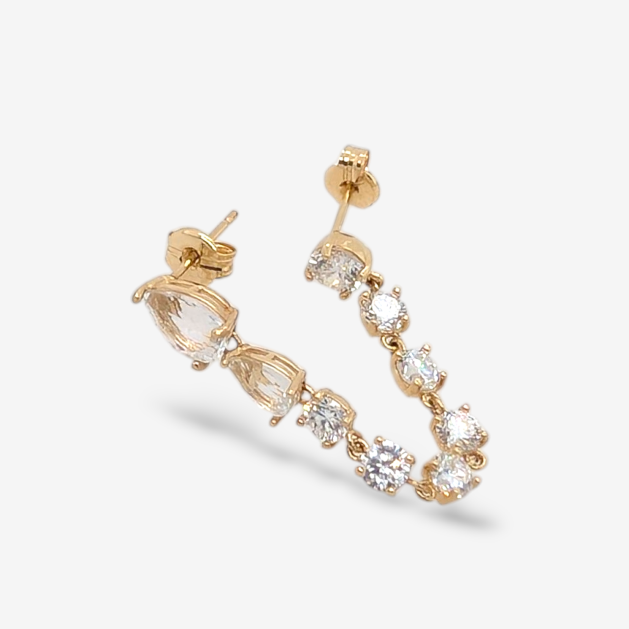 Zarcillo (4.5 cm) Unitario Doble Tennis Diamantes Labgrown c/ 4 Prongs - Oro Amarillo 18Kts