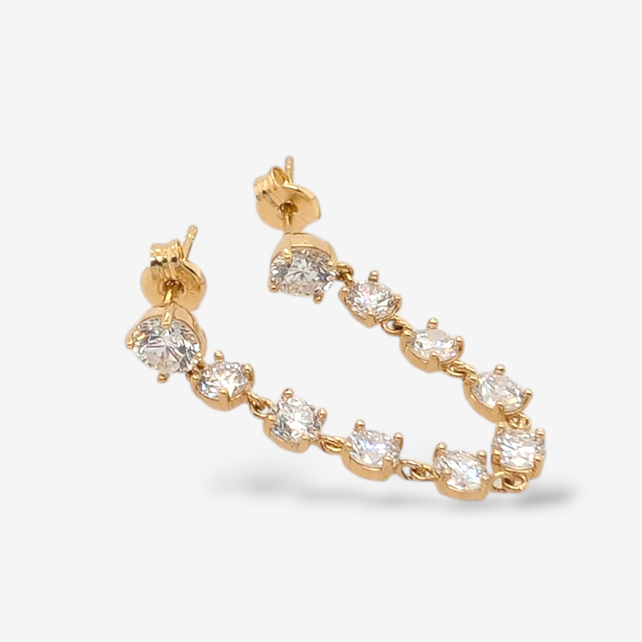 Zarcillo (5 cm) Unitario Doble c/ Tennis Diamantes Labgrown c/ 4 Prongs - Oro Amarillo 18Kts