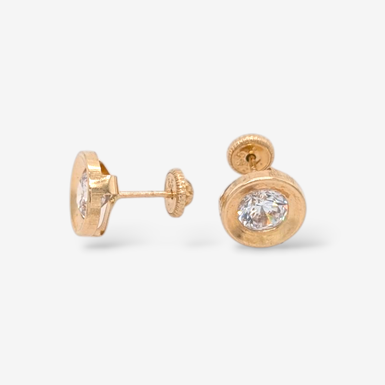 Zarcillos (8 mm) Screwback Zircon Biselado Tipo Dona Grande - Oro Amarillo 14Kts
